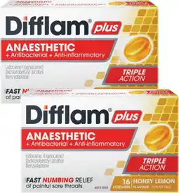 Discount Drug Stores Difflam Plus Anaesthetic Honey Lemon Flavour 16 Lozenges offer