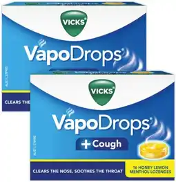 Discount Drug Stores Vicks VapoDrops + Cough Honey Lemon Menthol 16 Lozenges offer