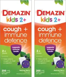 Discount Drug Stores Demazin Kids 2+ Cough + Immune Defence Oral Liquid Natural Berry Flavour offer