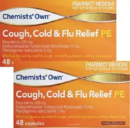 Discount Drug Stores Chemists' Own Cough, Cold & Flu Relief PE 48 Capsules offer