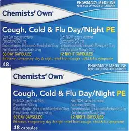 Discount Drug Stores Chemists' Own Cough, Cold & Flu Day/Night PE 48 Capsules offer