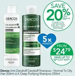 Terry White Dercos Anti-Dandruff Dandruff Shampoo - Normal To Oily Hair or K Deep Purifying Shampoo offer