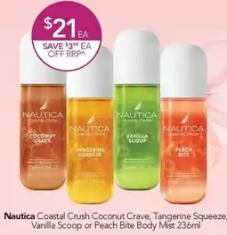 Terry White Nautica Coastal Crush Coconut Crave, Tangerine Squeeze, Vanilla Scoop or Peach Bite Body Mist offer