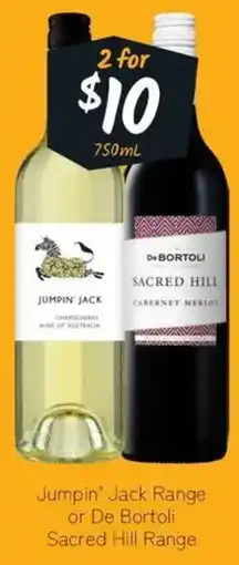 Cellarbrations Jumpin' Jack Range or De Bortoli Sacred Hill Range offer