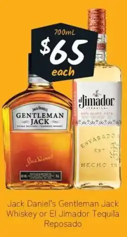 Cellarbrations Jack Daniel's Gentleman Jack Whiskey or El Jimador Tequila Reposado offer