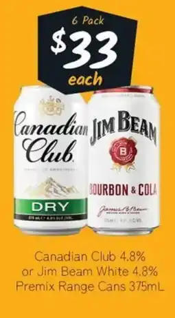 Cellarbrations Canadian Club 4.8% or Jim Beam White 4.8% Premix Range Cans offer