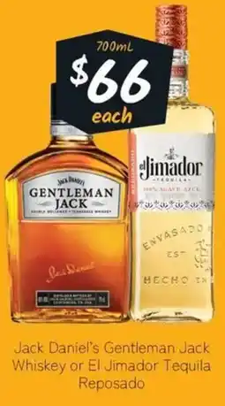Cellarbrations Jack Daniel's Gentleman Jack Whiskey or El Jimador Tequila Reposado offer