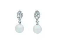 Bevilles Jewellery Sterling Silver Synthetic Pearl Cubic Zirconia Marquise Earrings offer