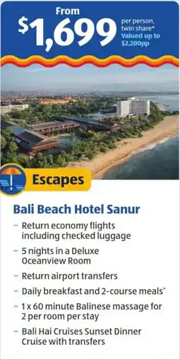ALDI Bali Beach Hotel Sanur offer