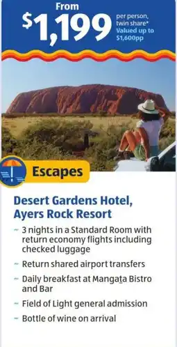 ALDI Desert Gardens Hotel, Ayers Rock Resort offer