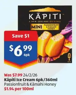 ALDI Kāpiti Ice Cream 6pk Passionfruit & Kāmahi Honey offer