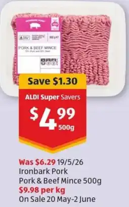 ALDI Ironbark Pork Pork & Beef Mince offer