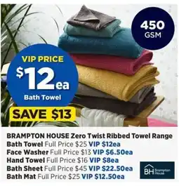 Spotlight Brampton house zero twist ribbed towel range offer