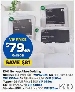 Spotlight KOO Memory Fibre Bedding offer