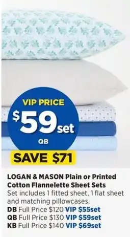 Spotlight LOGAN & MASON Plain or Printed Cotton Flannelette Sheet Sets offer