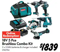 Bunnings 18V 5 Pce Brushless Combo Kit offer