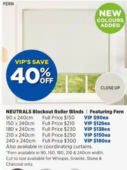 Spotlight Neutrals blockout roller blinds featuring fern offer