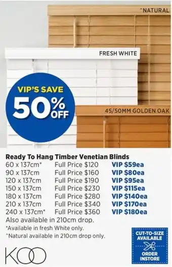 Spotlight Ready To Hang Timber Venetian Blinds offer