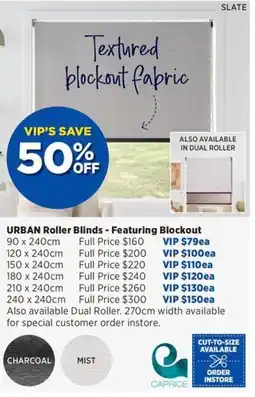 Spotlight Urban roller blinds featuring blockout offer