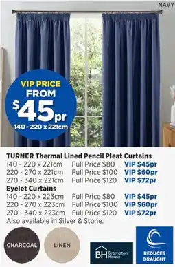 Spotlight Turner thermal lined pencil pleat curtains offer