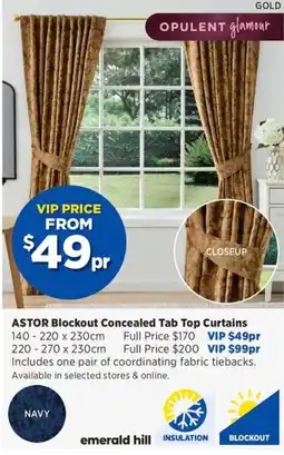 Spotlight Astor blockout concealed tab top curtains offer