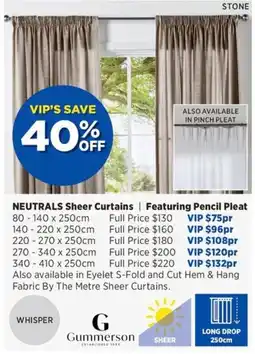 Spotlight Neutrals sheer curtains featuring pencil pleat offer