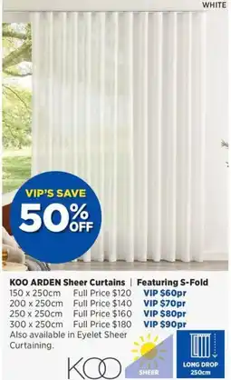 Spotlight Koo arden sheer curtains featuring s-fold offer