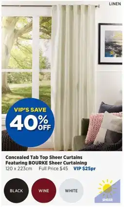 Spotlight Concealed tab top sheer curtains featuring bourke sheer curtaining offer