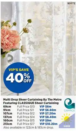 Spotlight Multi drop sheer curtaining by the metre featuring classique sheer curtaining offer