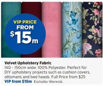 Spotlight Velvet Upholstery Fabric offer