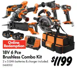 Bunnings 18V 6 Pce Brushless Combo Kit offer