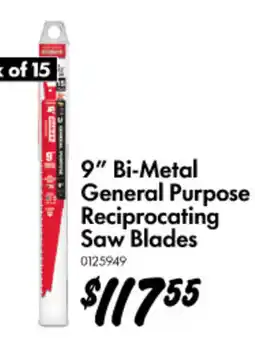 Bunnings 9" Bi-Metal General Purpose Reciprocating Saw Blades offer