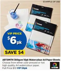 Spotlight Artsmith 300gsm 10pk watercolour a4 paper sheets offer