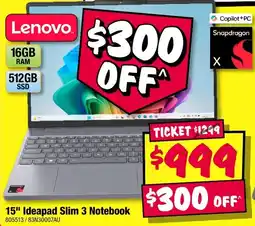 JB Hi-Fi 15" Ideapad Slim 3 Notebook offer