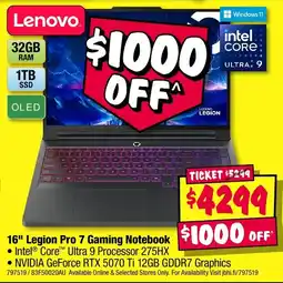 JB Hi-Fi 16" Legion Pro 7 Gaming Notebook offer