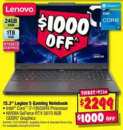 JB Hi-Fi 15.3" Legion 5 Gaming Notebook offer