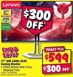 JB Hi-Fi 27" QHD 240HZ OLED Gaming Monitor offer