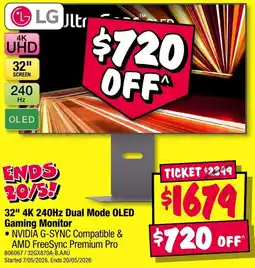 JB Hi-Fi 32" 4K 240Hz Dual Mode OLED Gaming Monitor offer