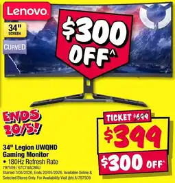 JB Hi-Fi 34" Legion UWQHD Gaming Monitor offer