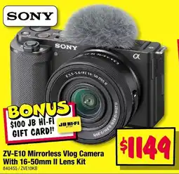 JB Hi-Fi ZV-E10 Mirrorless Vlog Camera With 16-50mm II Lens Kit offer