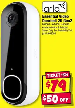JB Hi-Fi Essential Video Doorbell 2K Gen2 offer