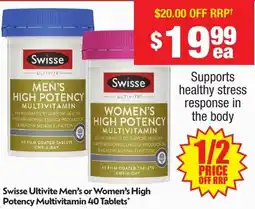 Chemist Warehouse Swisse Ultivite Men's or Women's High Potency Multivitamin offer