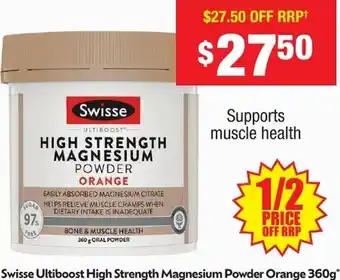 Chemist Warehouse Swisse Ultiboost High Strength Magnesium Powder Orange offer