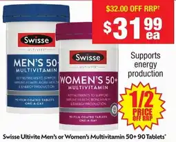 Chemist Warehouse Swisse Ultivite Men's or Women's Multivitamin 50+ offer