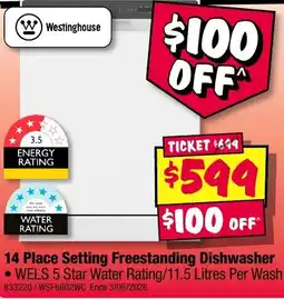 JB Hi-Fi 14 Place Setting Freestanding Dishwasher offer