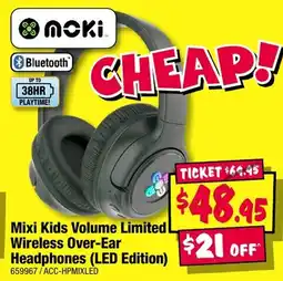 JB Hi-Fi Mixi Kids Volume Limited Wireless Over-Ear Headphones (LED Edition) offer