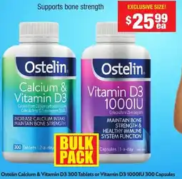 Chemist Warehouse Ostelin Calcium & Vitamin D3 300 Tablets or Vitamin D3 1000IU offer