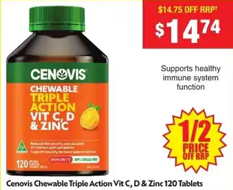 Chemist Warehouse Cenovis Chewable Triple Action Vit C, D & Zinc offer
