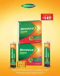 Chemist Warehouse Berocca Immune Daily Defence Blackcurrant or Orange 60 Effervescent Tablets offer