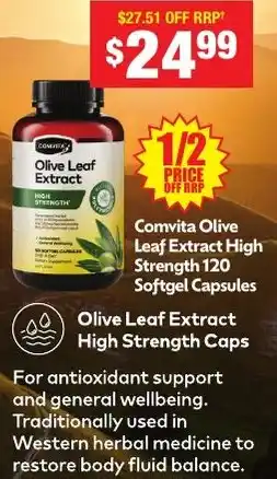 Chemist Warehouse Comvita Olive Leaf Extract High Strength 120 Softgel Capsules offer